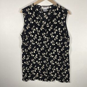 vintage TALBOTS floral button down tank MEDIUM  Blouse Black Floral Sleeveless